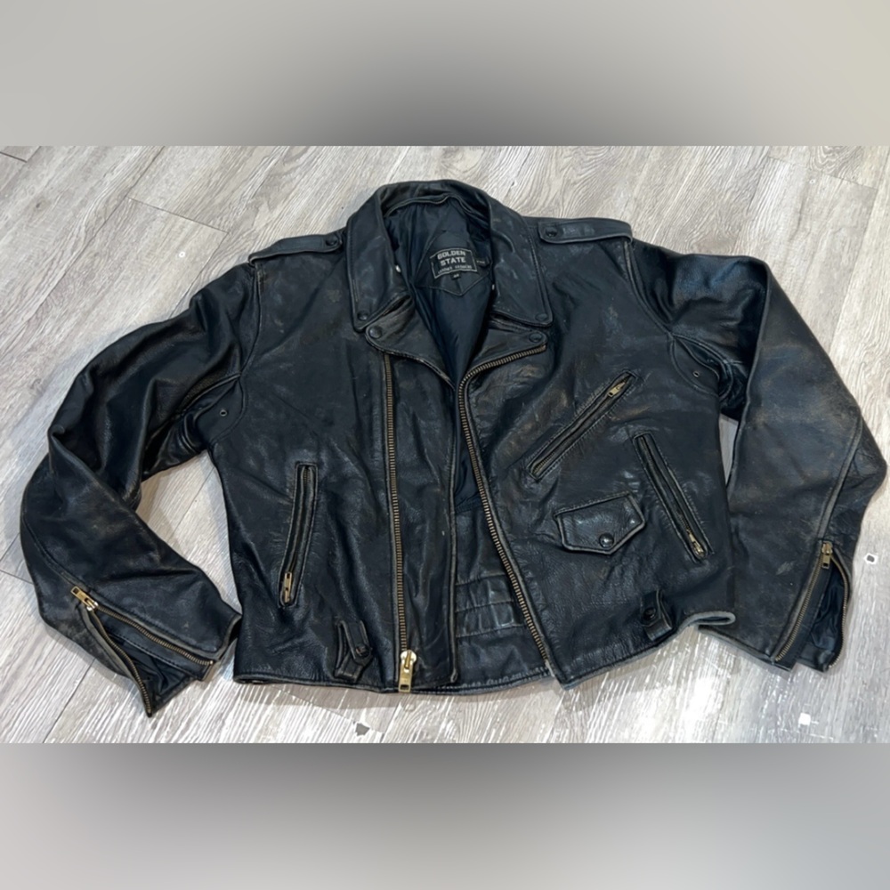 Vintage Classic Black bikers distressed heavy duty Leather Jacket